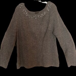 Ann Taylor Loft Grey Beaded Sweater Size XL